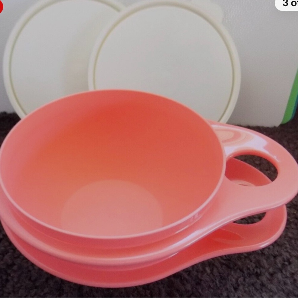 Tupperware Pink Bowls with White Lids